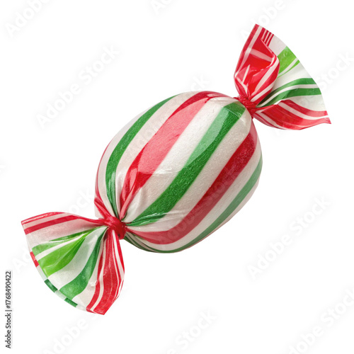 Brightly wrapped christmas candy single round hard sweet treat isolated festive holidays season confectionery sugar