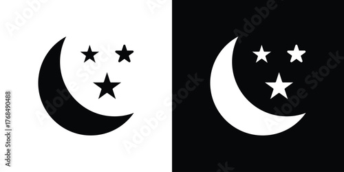 Night icon in solid silhouette set. Vector Illustration.