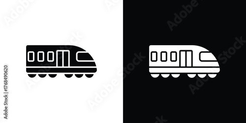 Monorail icon in solid silhouette set. Vector Illustration.