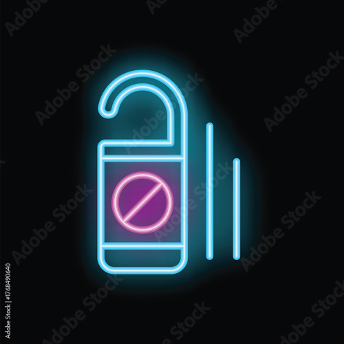 Glowing neon sign showing a do not disturb sign with soundwaves on a black background