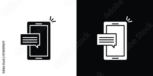 Mobile message notification icon in solid silhouette set. Vector Illustration.