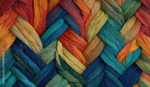 Vibrant, interwoven threads create a textured, abstract pattern