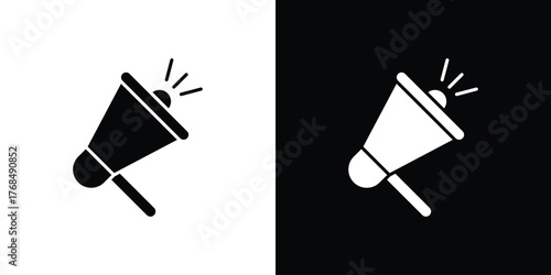 Megaphone icon in solid silhouette set. Vector Illustration.