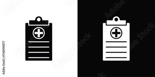 Medical report icon in solid silhouette set. Vector Illustration.