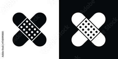 Medical patch icon in solid silhouette set. Vector Illustration.