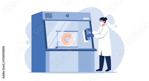 Scientist working in a laboratory with sterile conditions ensuring a safe experiment process in