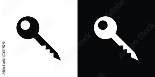 key icon in solid silhouette set. Vector Illustration.