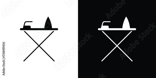 Ironing board icon in solid silhouette set. Vector Illustration.