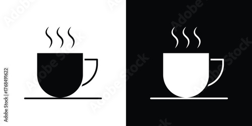 Hot coffee cup icon in solid silhouette set. Vector Illustration.