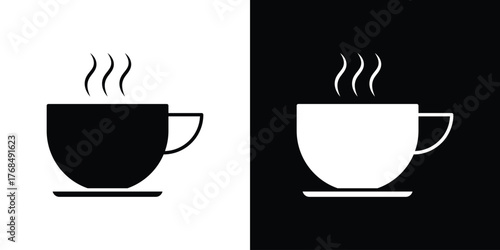 Hot tea icon in solid silhouette set. Vector Illustration.