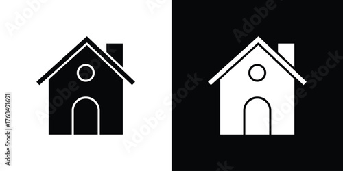 Home icon in solid silhouette set. Vector Illustration.
