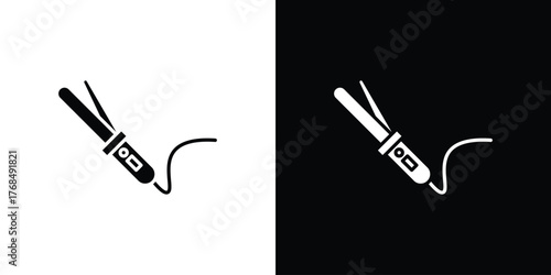 Hair curler icon in solid silhouette set. Vector Illustration.