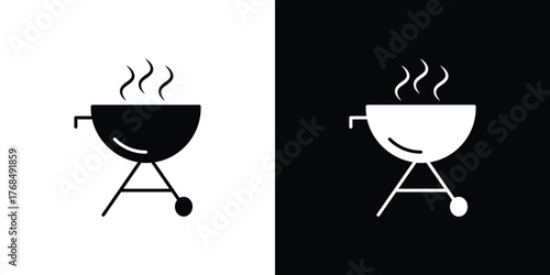 Grill icon in solid silhouette set. Vector Illustration.