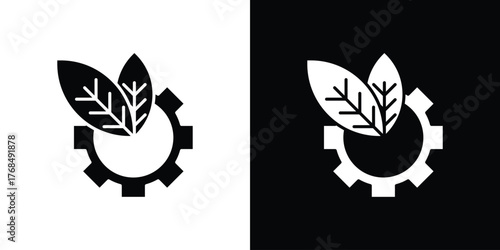 Green technology icon in solid silhouette set. Vector Illustration.
