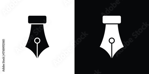 Fountain pen icon in solid silhouette set. Vector Illustration.