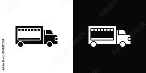 Food truck icon in solid silhouette set. Vector Illustration.