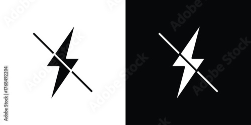 Flash off icon in solid silhouette set. Vector Illustration.