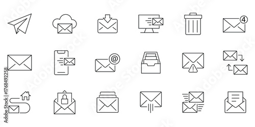 Email icon vector set features envelopes. Web button collection for business. Ideal for messaging apps and email marketing. Containing send, receive, message,  read, inbox and more. 