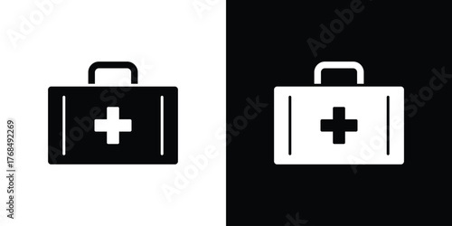 First aid box icon in solid silhouette set. Vector Illustration.