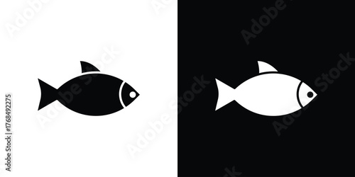 Fish icon in solid silhouette set. Vector Illustration.