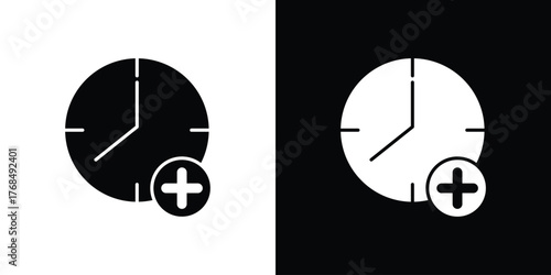 Extra hours icon in solid silhouette set. Vector Illustration.