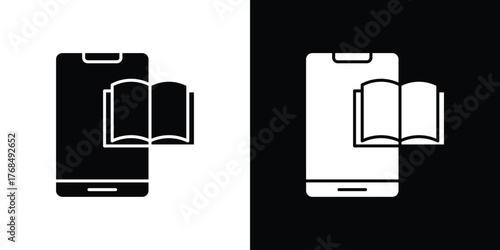 Ebook icon in solid silhouette set. Vector Illustration.