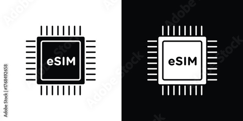 ESIM icon in solid silhouette set. Vector Illustration.