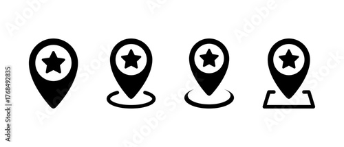 Map pin with star icon set. Favorite place and location marker symbol