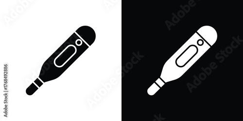 Digital thermometer icon in solid silhouette set. Vector Illustration.