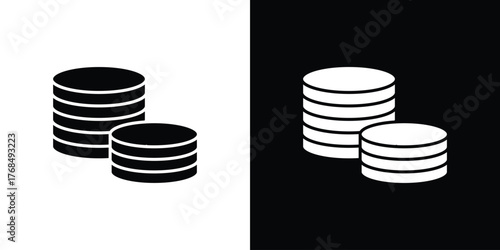 Coins icon in solid silhouette set. Vector Illustration.