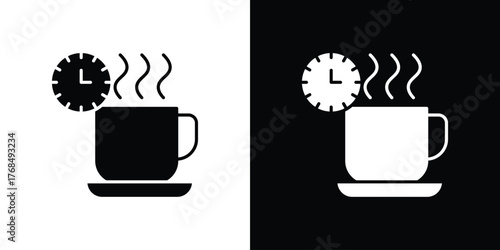 Coffee time icon in solid silhouette set. Vector Illustration.