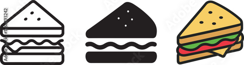 Sandwich icon outline silhouette and color representations on white