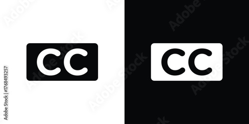 Closed caption icon in solid silhouette set. Vector Illustration.