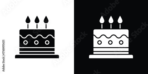 Cake icon in solid silhouette set. Vector Illustration.