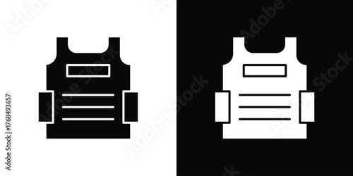 Bulletproof vest icon in solid silhouette set. Vector Illustration.
