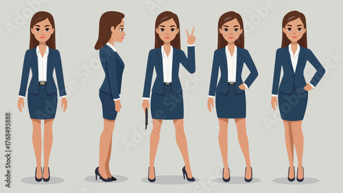 Professional Business Woman Cartoon Character in Various Poses. Flat Design Businesswoman Vector – Professional Office Woman Character with Various Poses. Female Office Worker Illustration Set