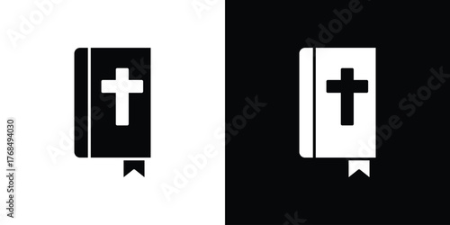 Bible icon in solid silhouette set. Vector Illustration.