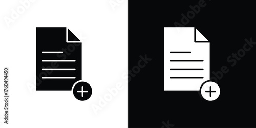 Add document icon in solid silhouette set. Vector Illustration.