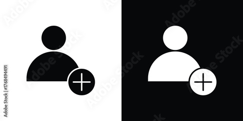Add a new user icon in solid silhouette set. Vector Illustration.