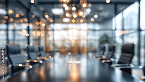 Wallpaper Mural Blurred modern conference room with leather chairs and lights Torontodigital.ca