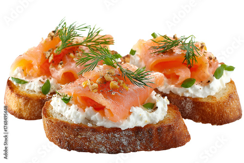 Delicious smoked salmon and cream cheese crostini topped with fresh dill and capers