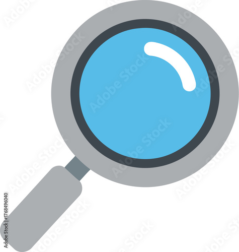 Magnifying glass icon blue lens search symbol research discovery tool vector