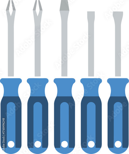 Set of screwdrivers with blue handles isolated tools for repair and diy projects vector