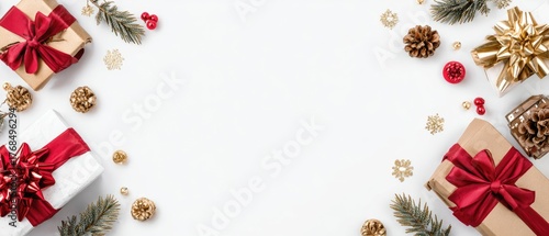 Holiday gifts and decorations on a white background