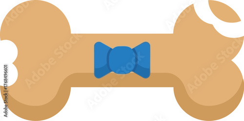 Cute dog bone cookie with blue bow adorable treat for pets vector