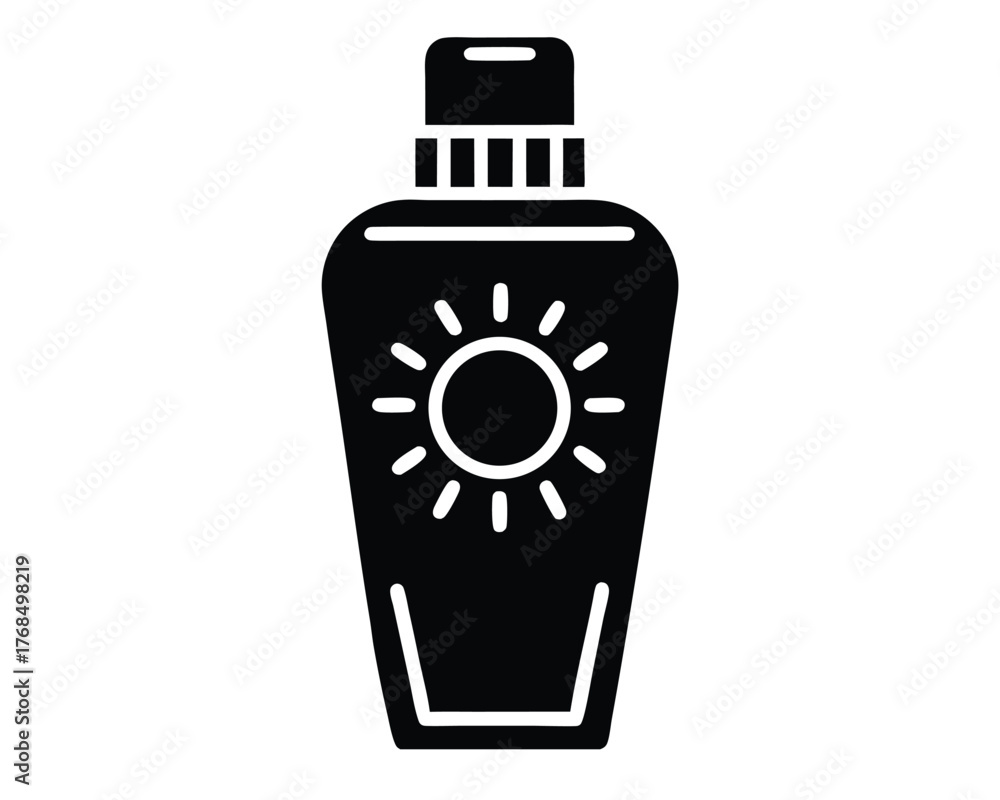 Obraz premium Sunscreen lotion bottle icon for skin protection and summer activities