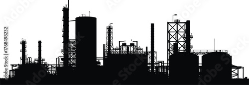 Refinery Silhouette Industry Landscape Chemical Factory Power Plant Industrial Background