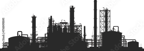 Petrochemical Silhouette Featuring An Oil Refinery And Chemical Plant On Clear Transparent Background