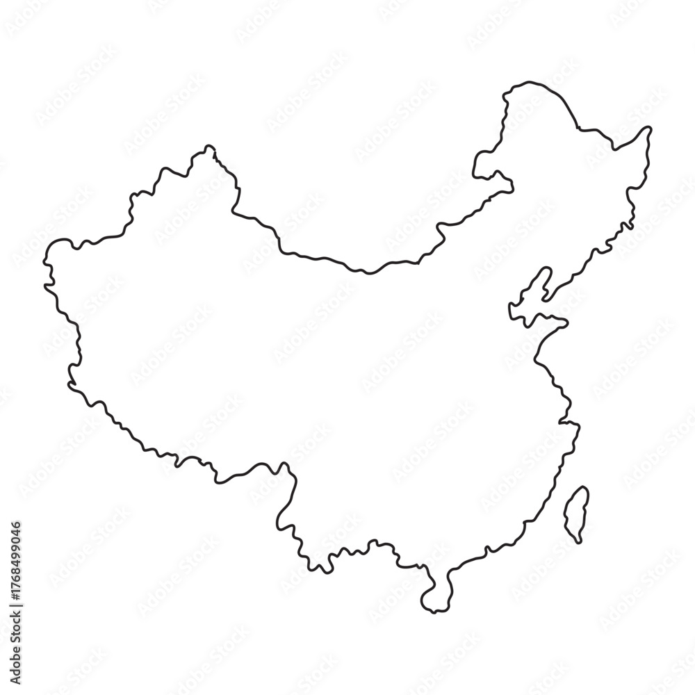 Obraz premium Isolated outline of China's geographical form A clean, minimalist representation of the country's boundaries for various design applications