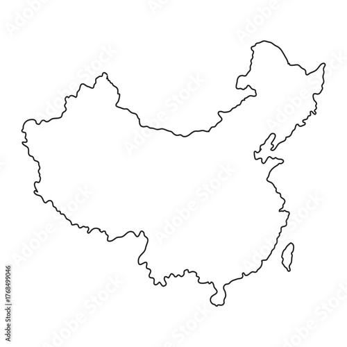 Isolated outline of China's geographical form A clean, minimalist representation of the country's boundaries for various design applications
